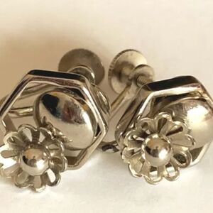 Elegant Silver Floral Earrings Signed Alice